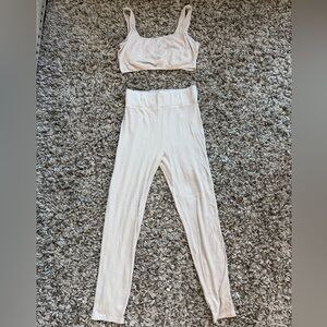 Abercrombie & Fitch Cream Ribbed High Waisted Pants and Bra Top Set